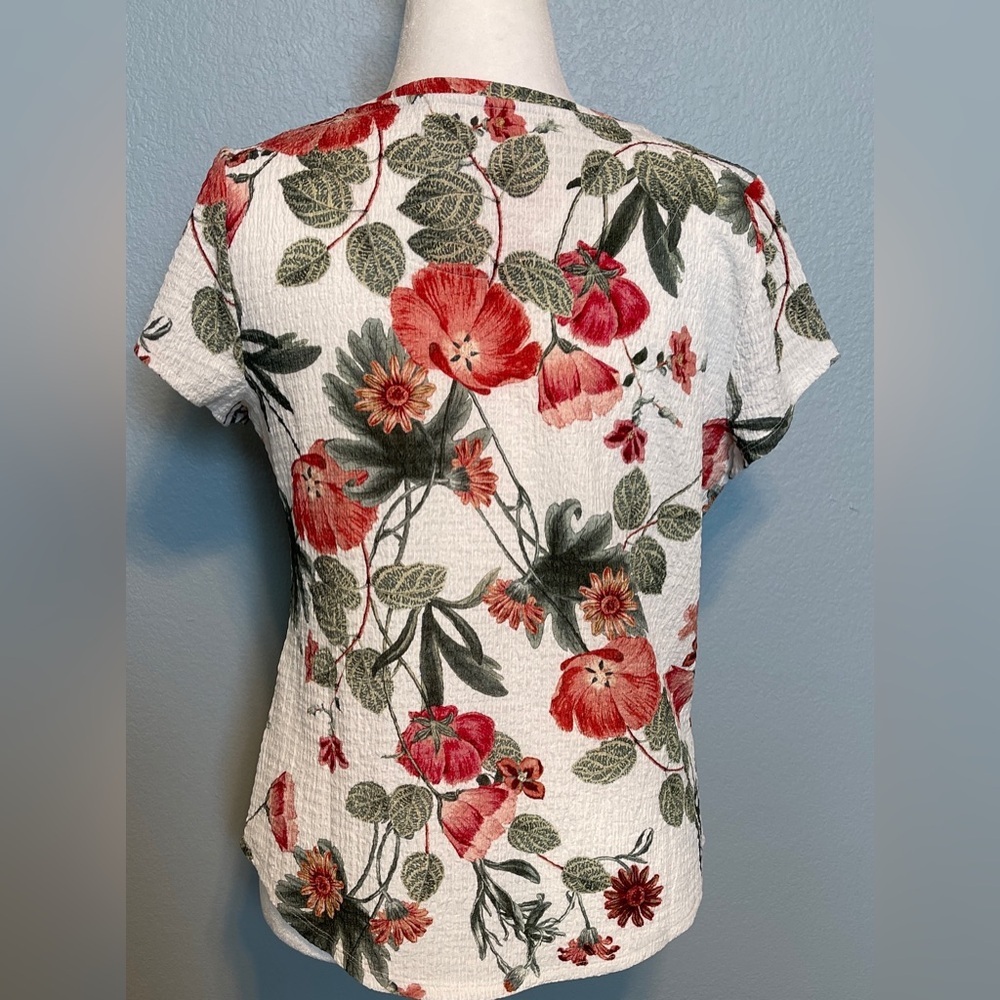 Chico’s Floral Crinkle Knit Top Short Sleeve Textured Blouse Cottagecore Large - Picture 3 of 6